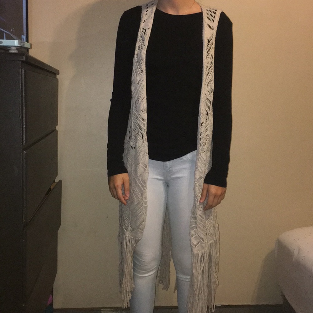 Cream Shaw with Fringe Bottom