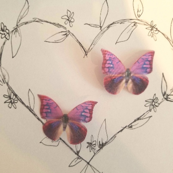 Pink Silk Moth/Butterfly Hair Clips - Picture 2 of 3