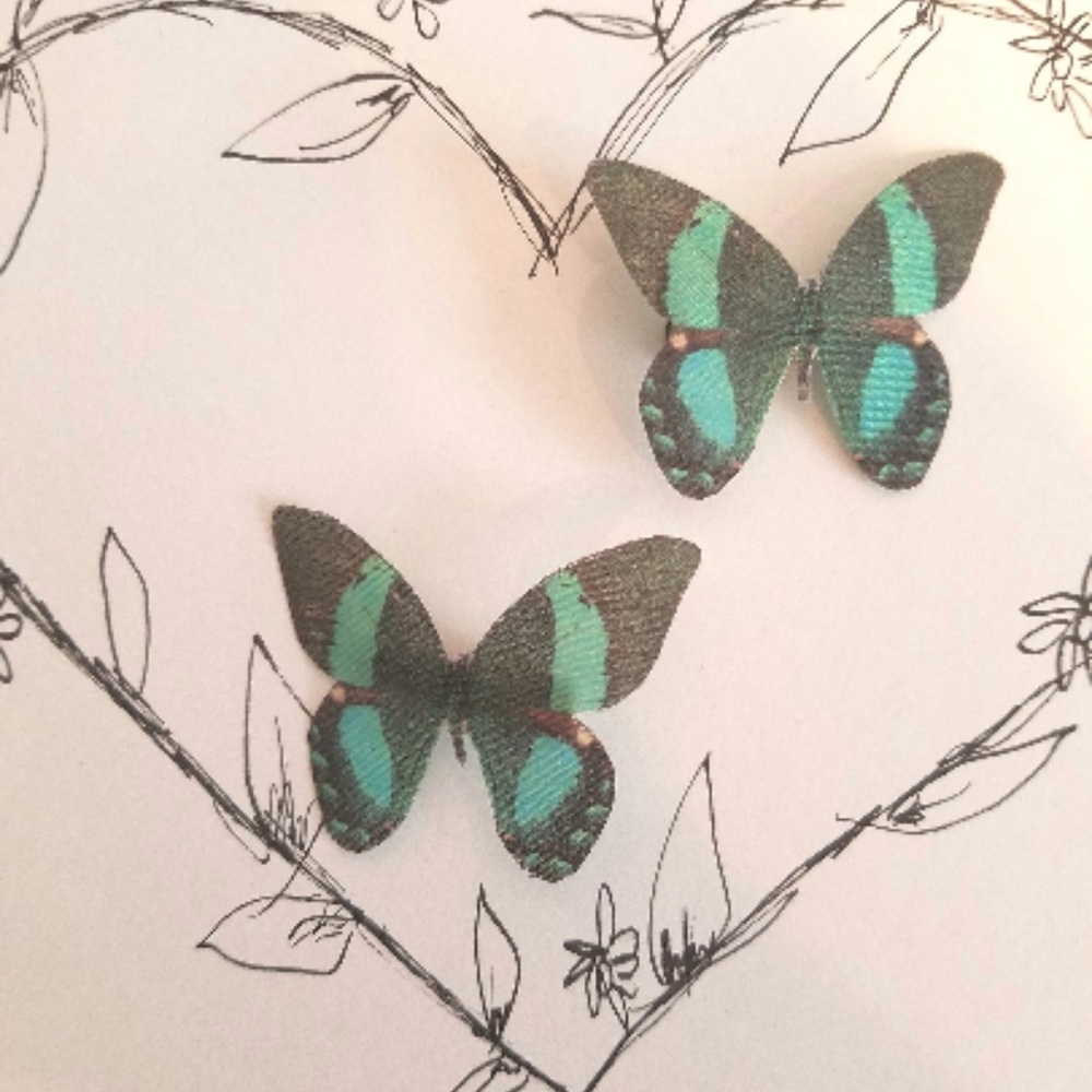 Green Black Silk Butterfly Hair Clips