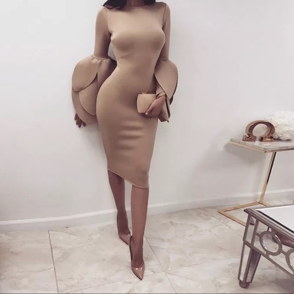 SOLD💕Long Nude Boho Bell Sleeve Cocktail Dress💕 - Picture 2 of 5