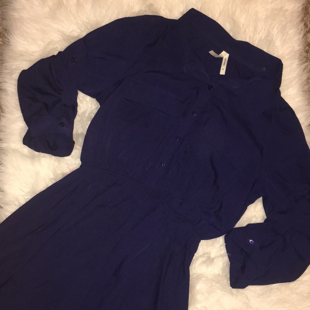 Blue button Down High Low Dress