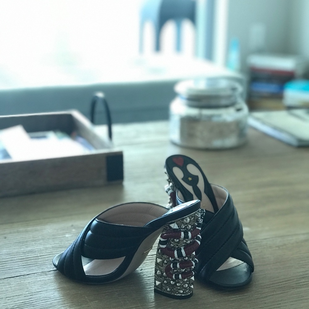 Gucci Webby Snake Mules - Black