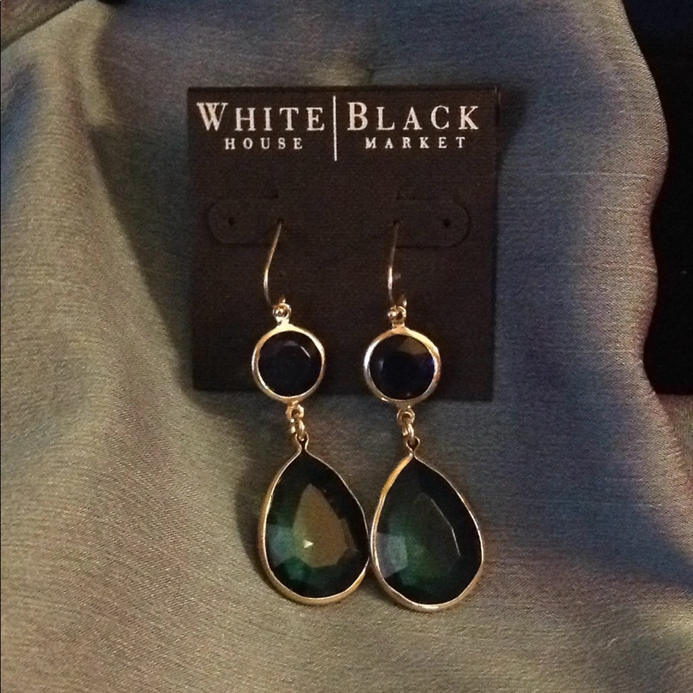 WH|BM Gold drop earrings green & blue stones