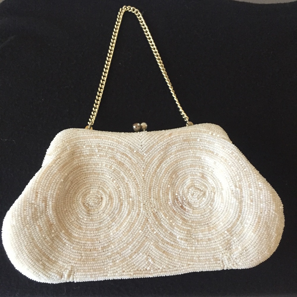 Vintage White Beaded Evening Bag