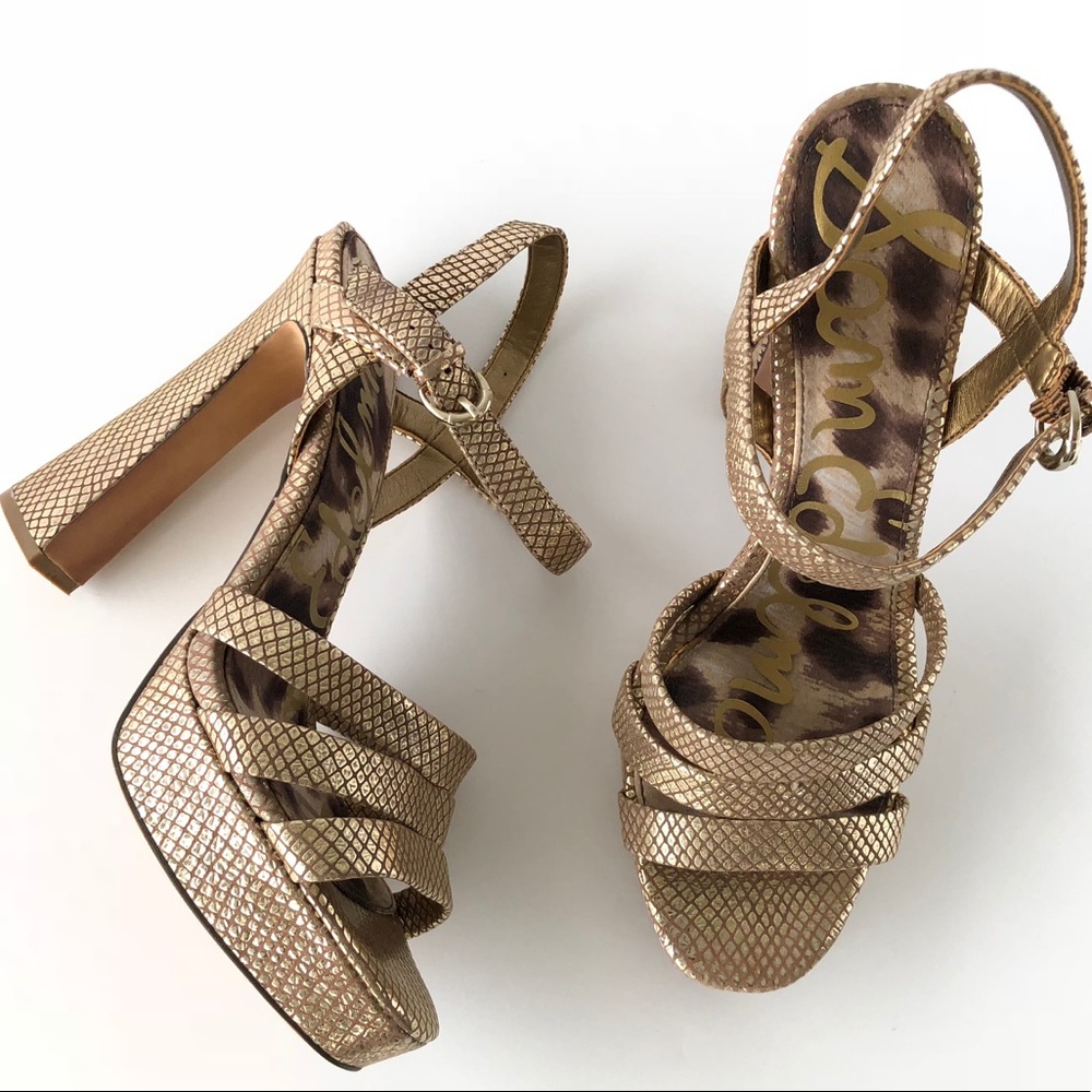 Sam Edelman Metallic Gold Leather Sandal Heels