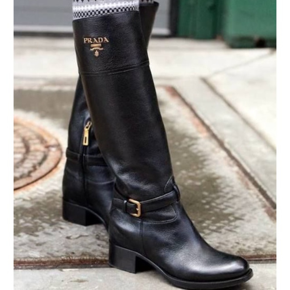 BNIB Prada Black Leather Riding Boots size 6.5
