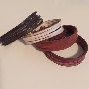 FOUR- Set of Assorted Leather Cuff Bracelets