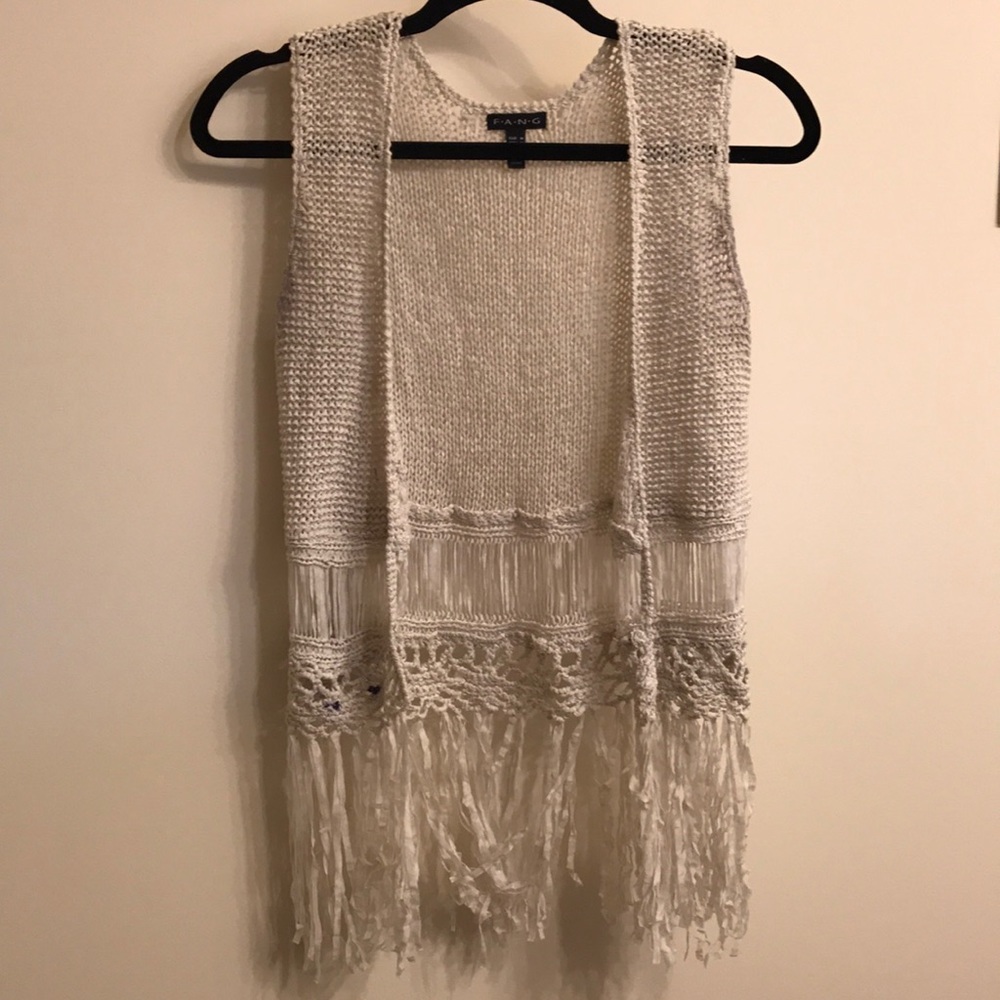 BoHo Style cream Knit Frilled Vest