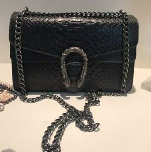 Black Faux Leather Tiger Chain Handbag Crossbody