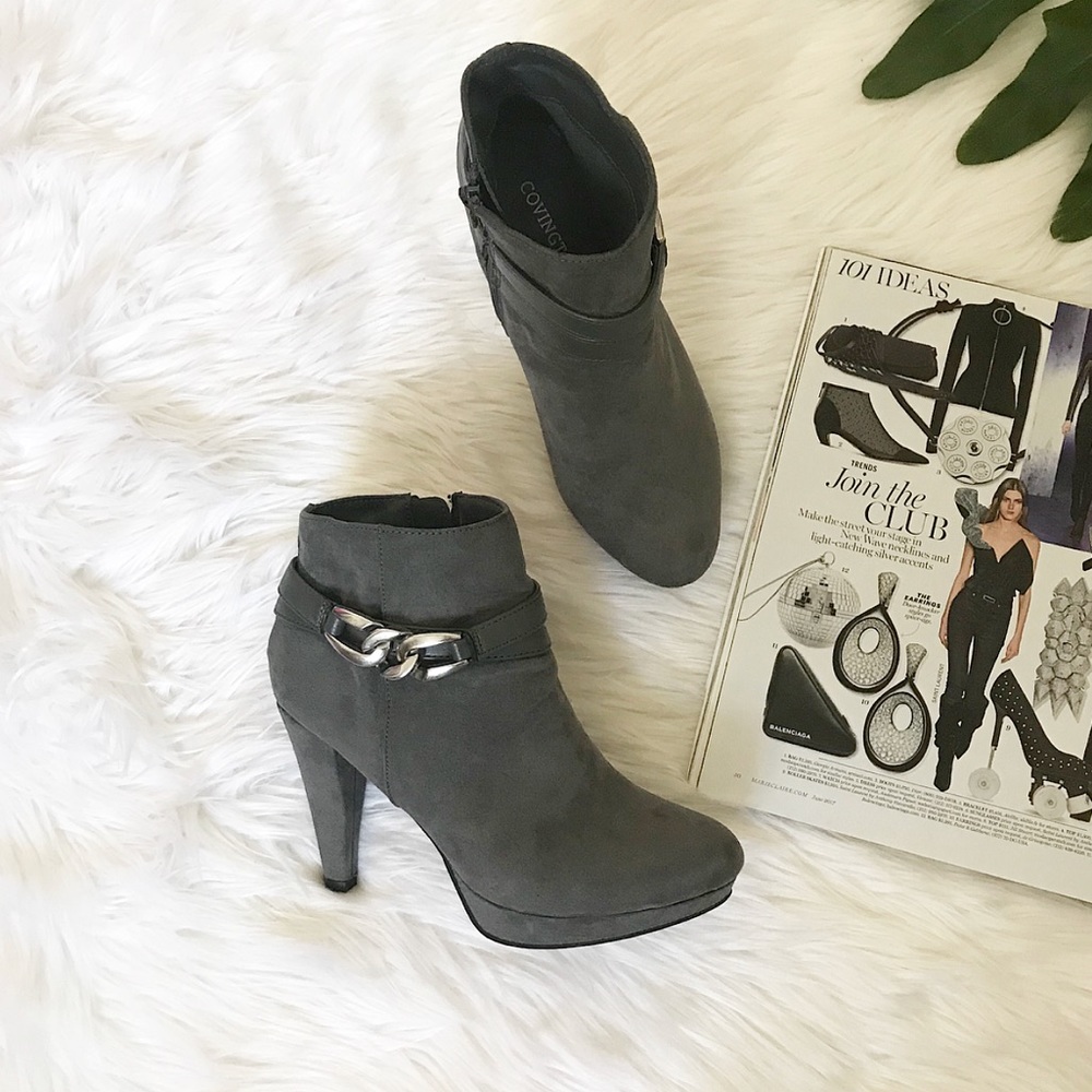 Gray suede booties