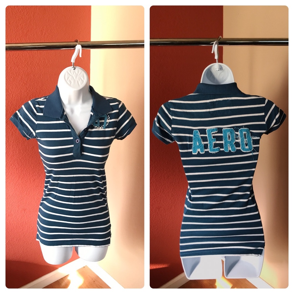 Aeropostale Navy and White Polo