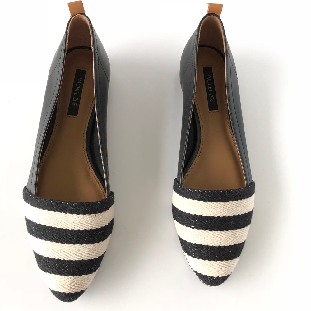 Rachel Zoe Black White Stripe Canvas Leather Flats