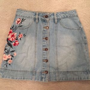 Pac Sun Flower Embellished Jean Mini Skirt