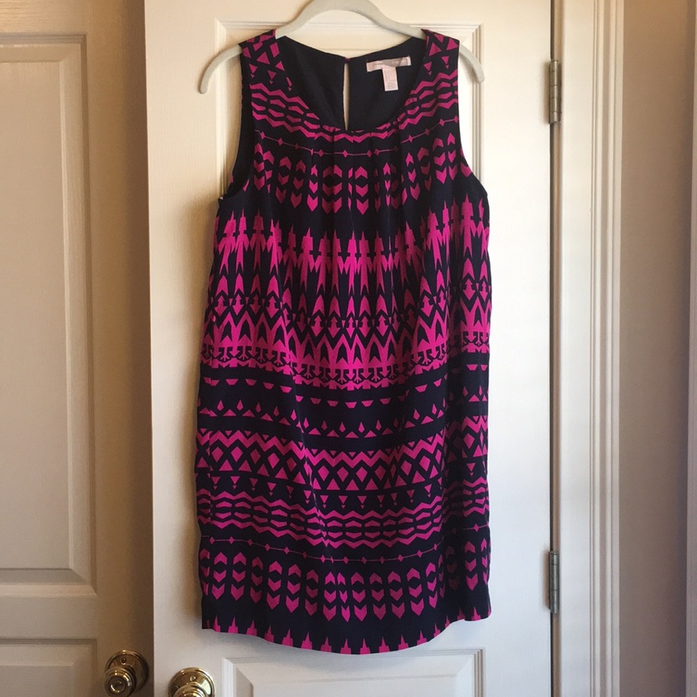 Fuchsia and Navy Tribal Print Shift