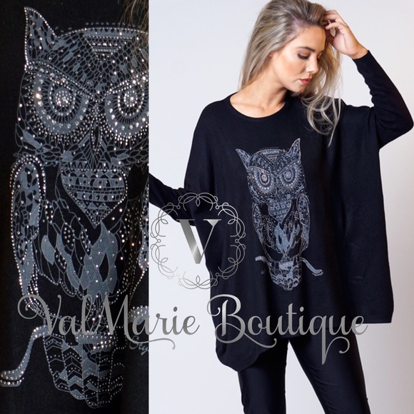 Buttery Soft Rhinestone Owl Sweater - Picture 2 of 3