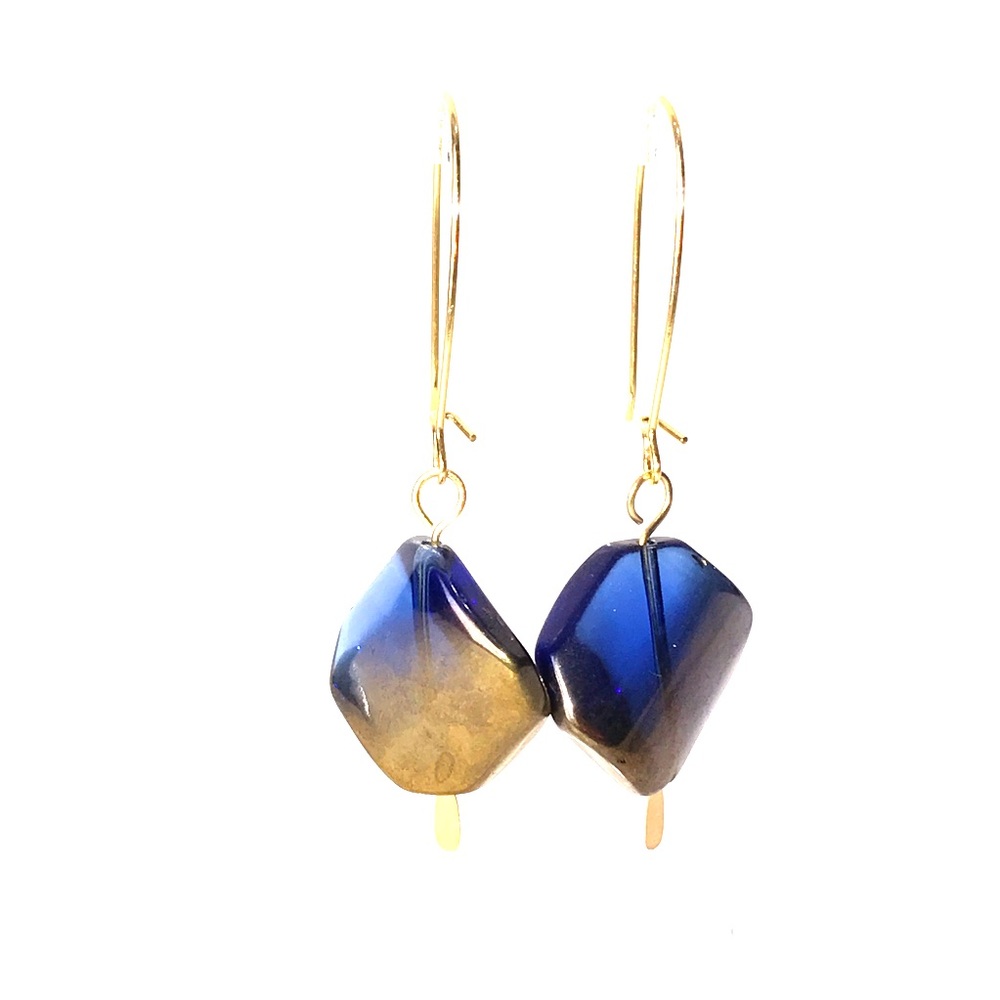 Earrings, Blue Gold, Hand Crafted