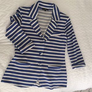 Tart blue and cream/gray striped 3/4 sleeve blazer