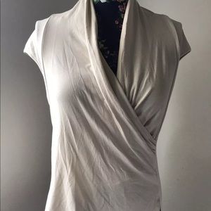 Theory Womans Ivory Wrapped Silk Blouse V Neck Sm