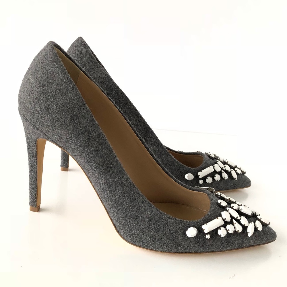 J.Crew Collection Gray Wool White Jeweled Pumps