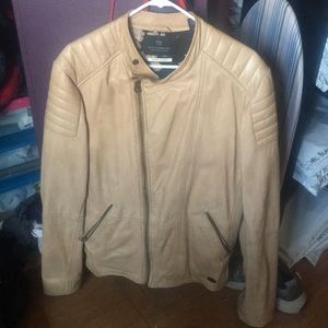 Men’s tan leather riding jacket