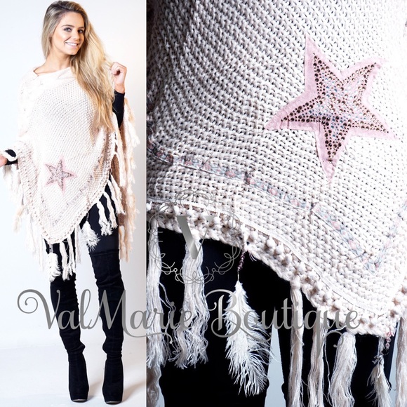 🌸LAST 1- Star & Feather tassel shawl sweater - Picture 3 of 4