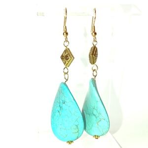 Earrings, Turquoise Gold, Hand Crafted
