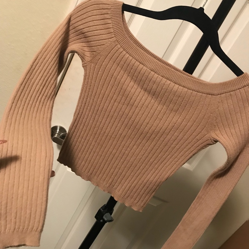 Long Sleeve off the shoulder Tan Top