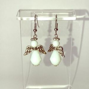 Angel Earrings, White Silver, Hand Crafted