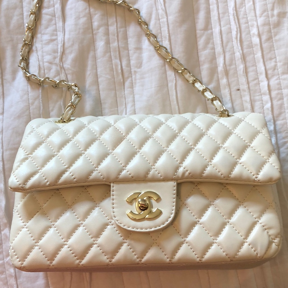 White and Gold Quilted Designer Inspired Handbag