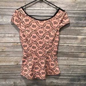 Blush Pink and Black Peplum Pattern Top