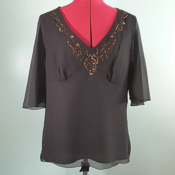 Nine & Co. Tops - Nine & CO black embellished beaded top blouse PLUS
