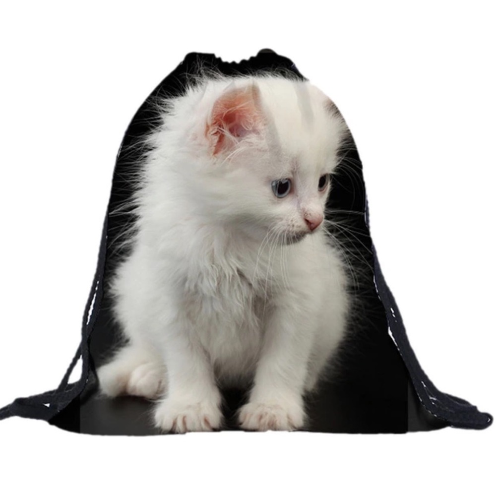 White Kitty Drawstring Bag