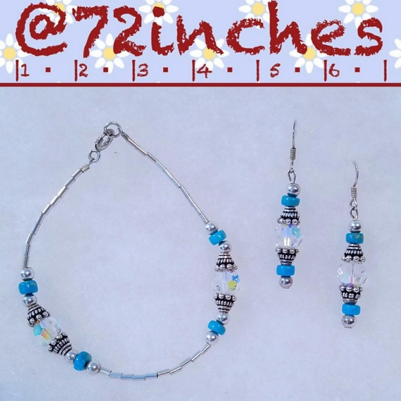 Sterling Silver/Turquoise Bracelet/ Earring Set - Picture 1 of 4