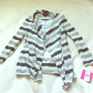 Sparkly Striped Cardigan With Tank Top & Necklace