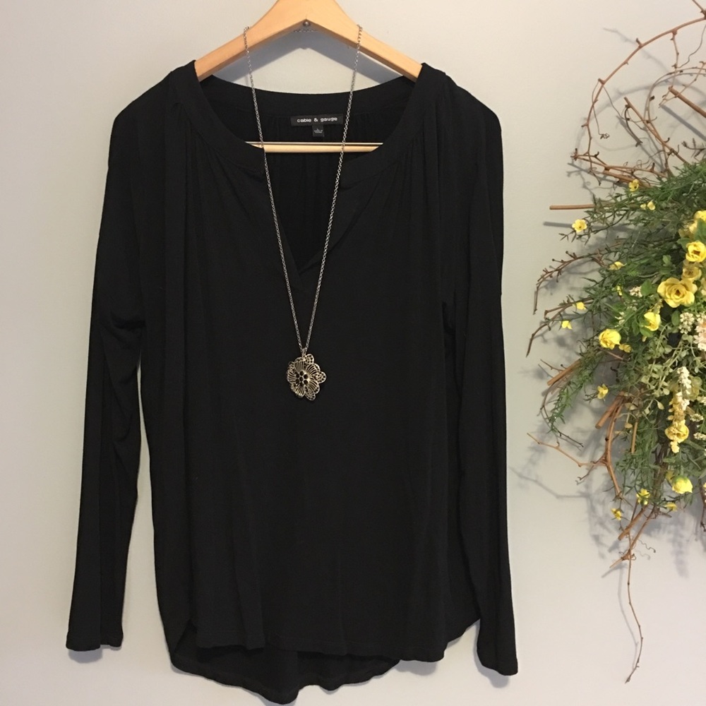 Cable & Gauge Long Sleeve Black Top
