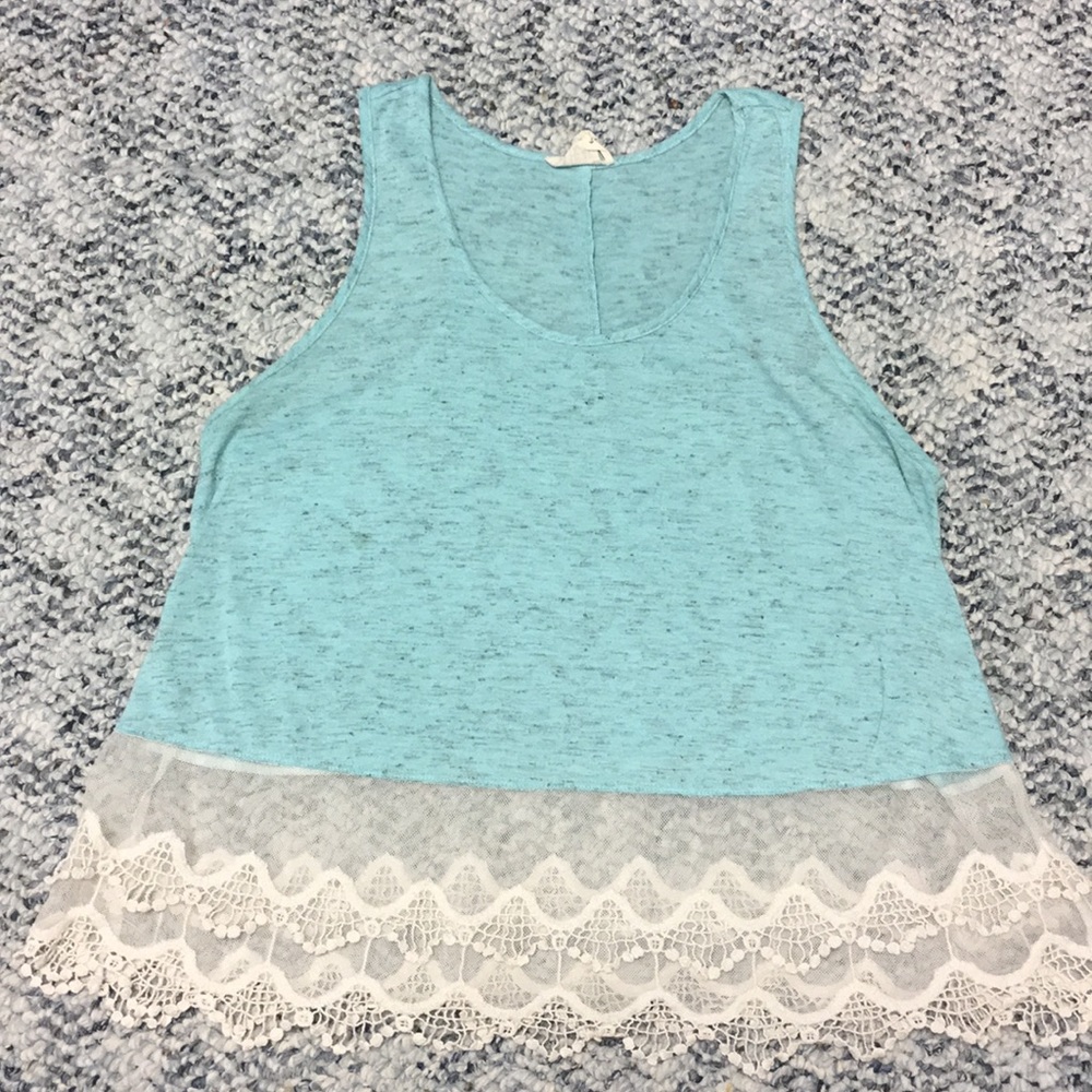 Teal Lace Detailed Bottom Tank Top