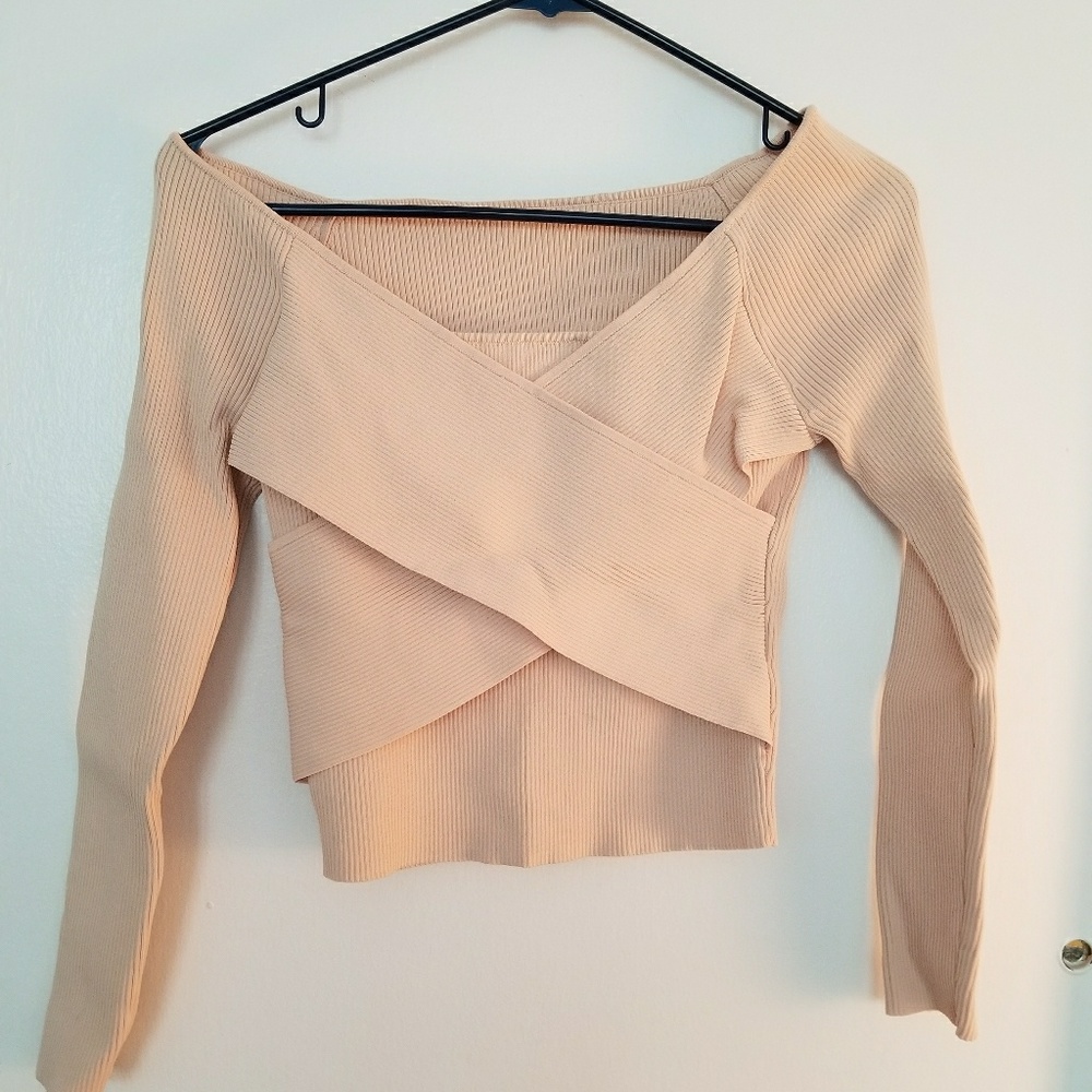 ZARA ribbed long sleeve shirt (XS) light pink