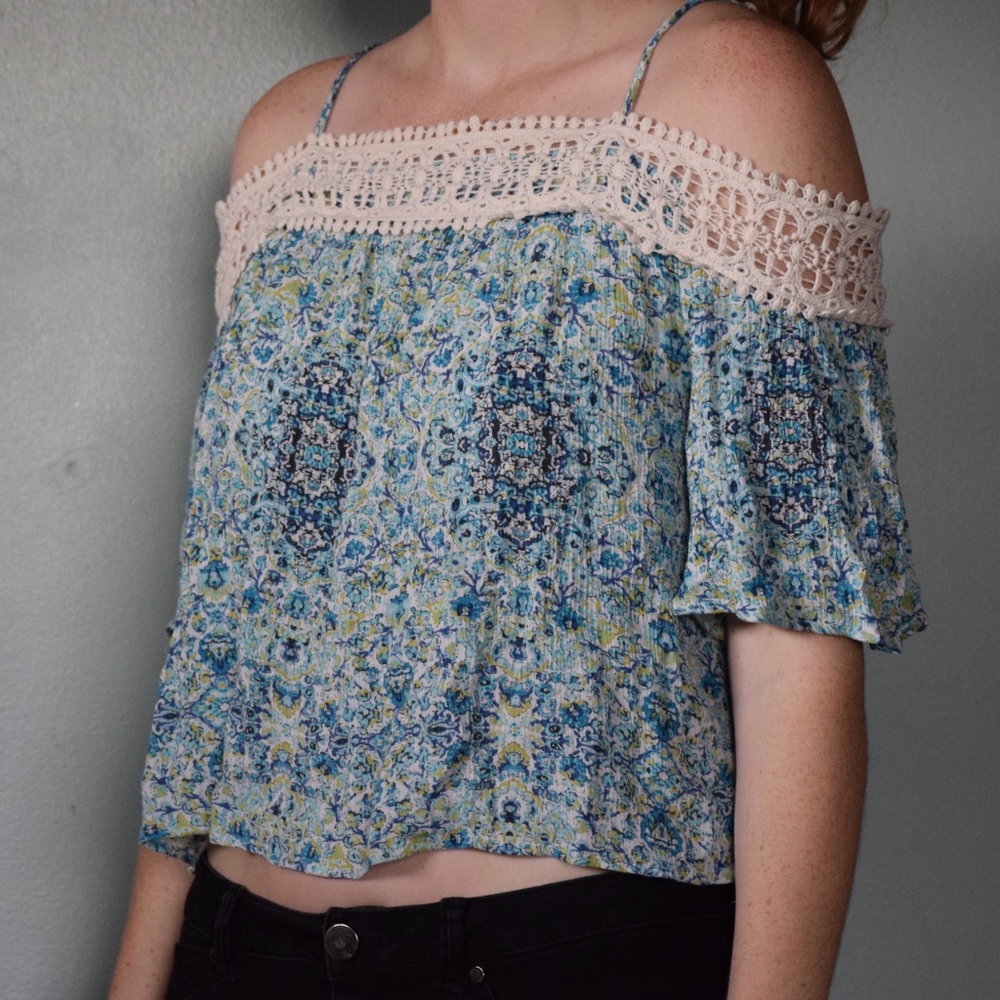 Blue and Green Floral Crop top