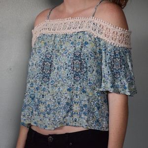 Blue and Green Floral Crop top