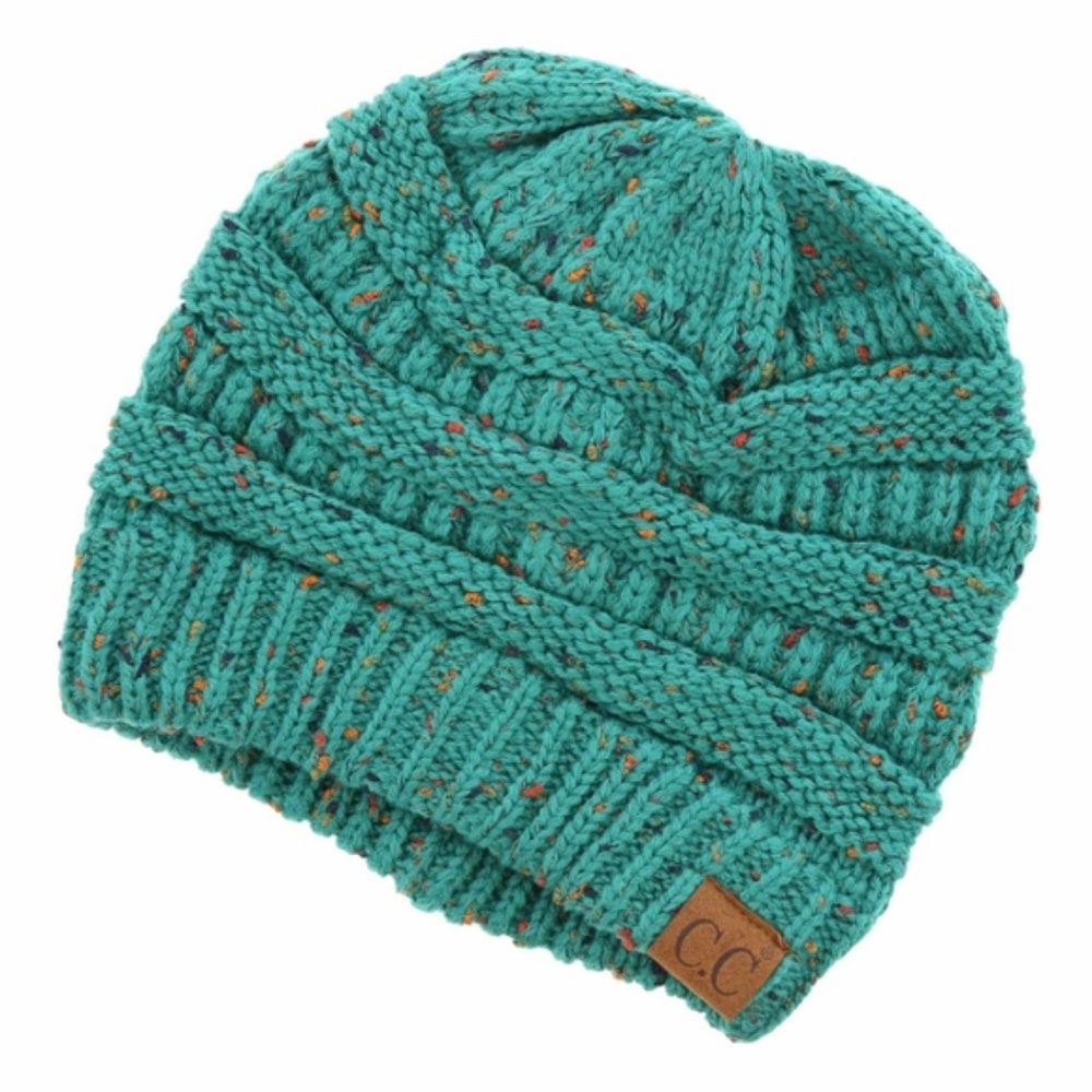 CC Seagreen Confetti Messy Bun Beanie - Picture 2 of 2