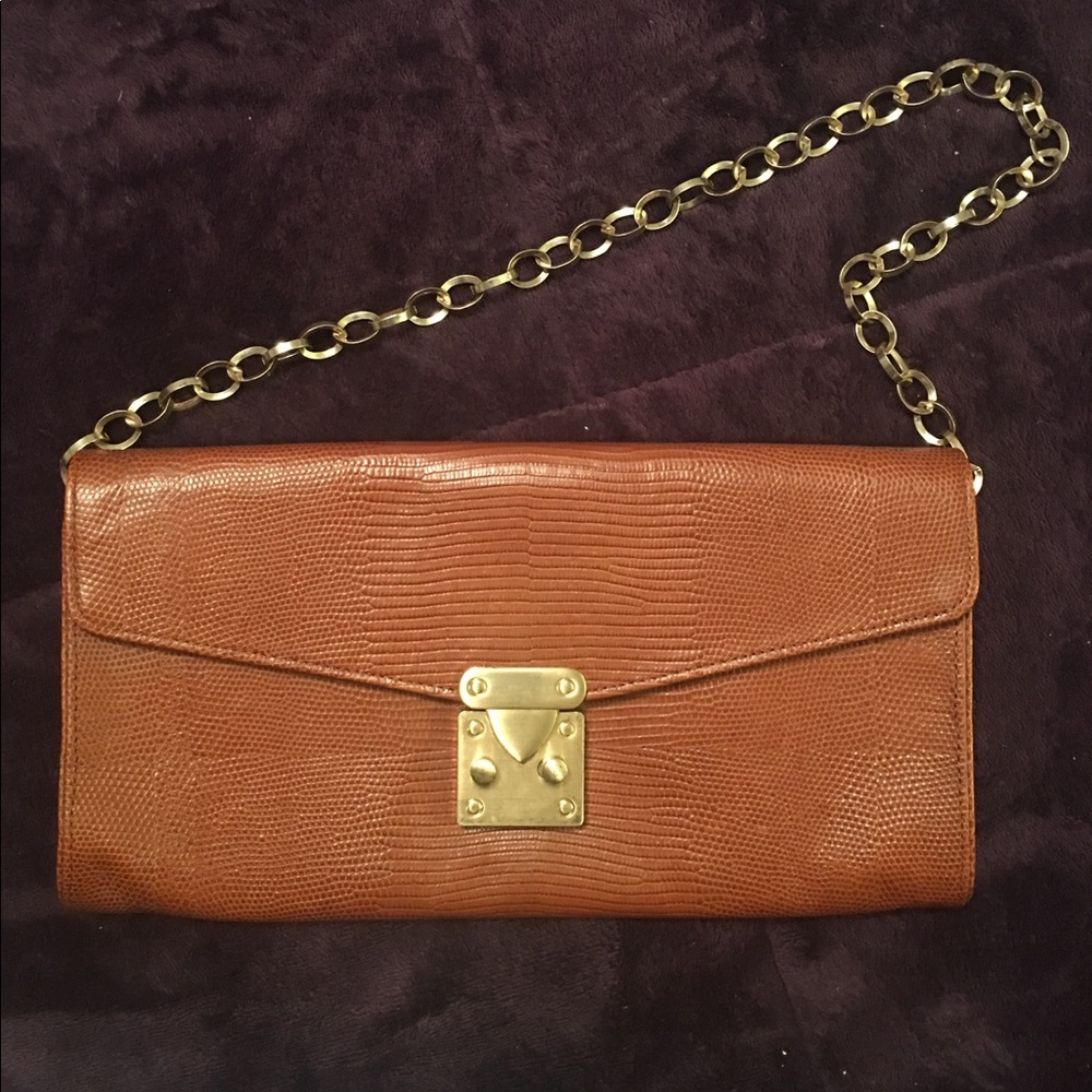 Ellen Tracy snake skin embossed leather clutch