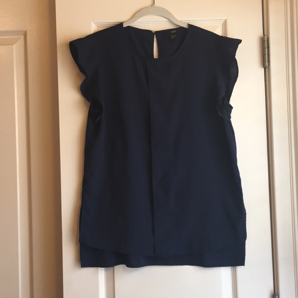 F21 Navy Blue Flutter Sleeve Top