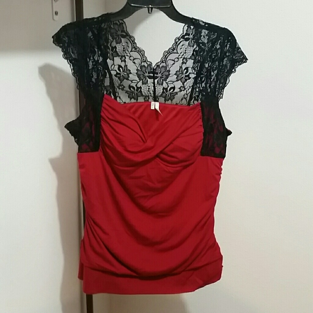 Lace top ruched blouse