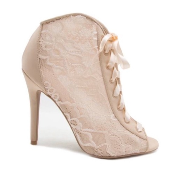 🆕LAST ONE Nude Lace Corset Peep Toe Heels - Picture 5 of 7