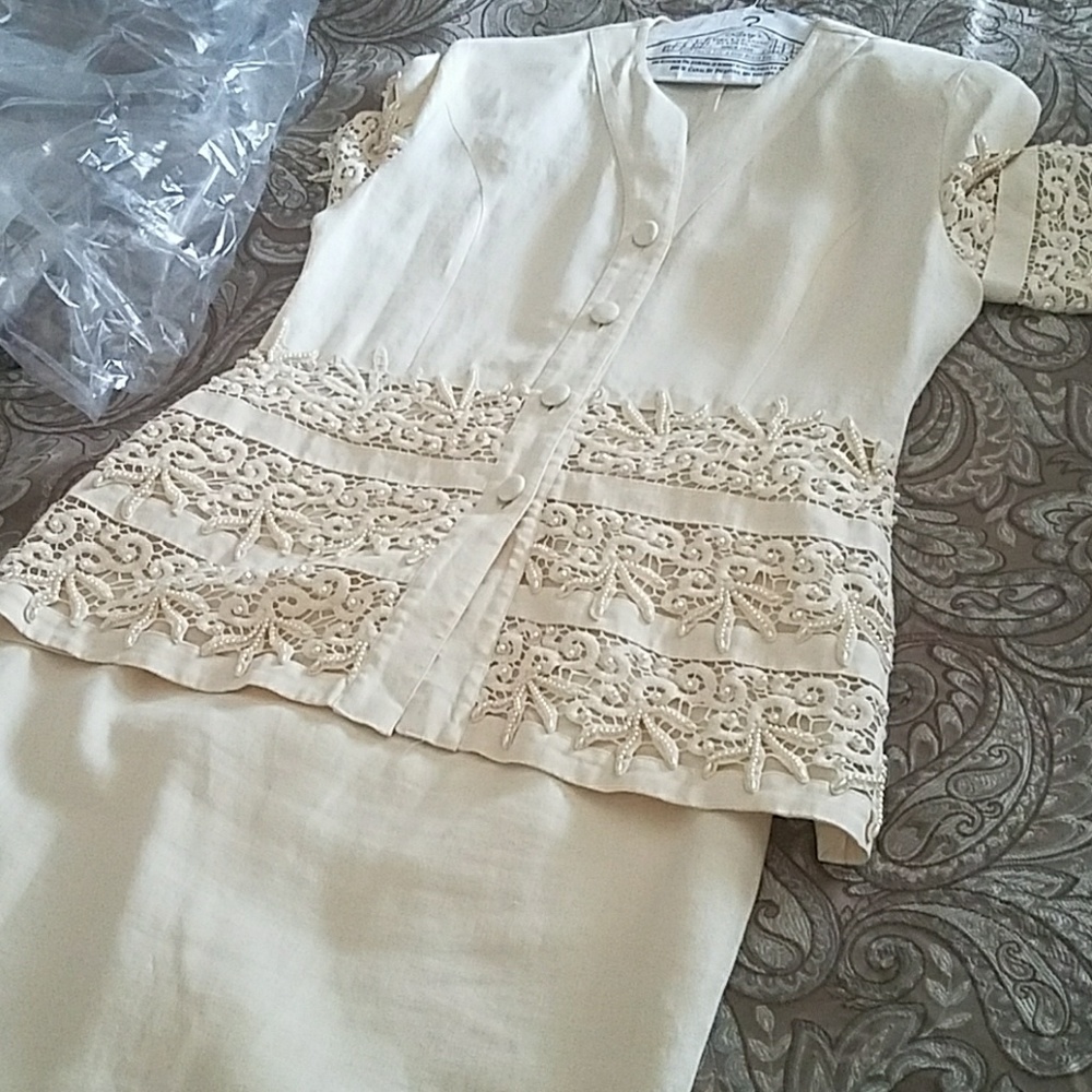 Cream dressy suit with pearls