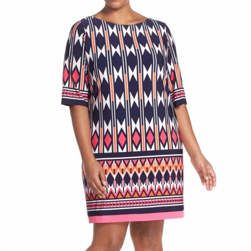 Eliza J Print Jersey Elbow Sleeve Shift Dress