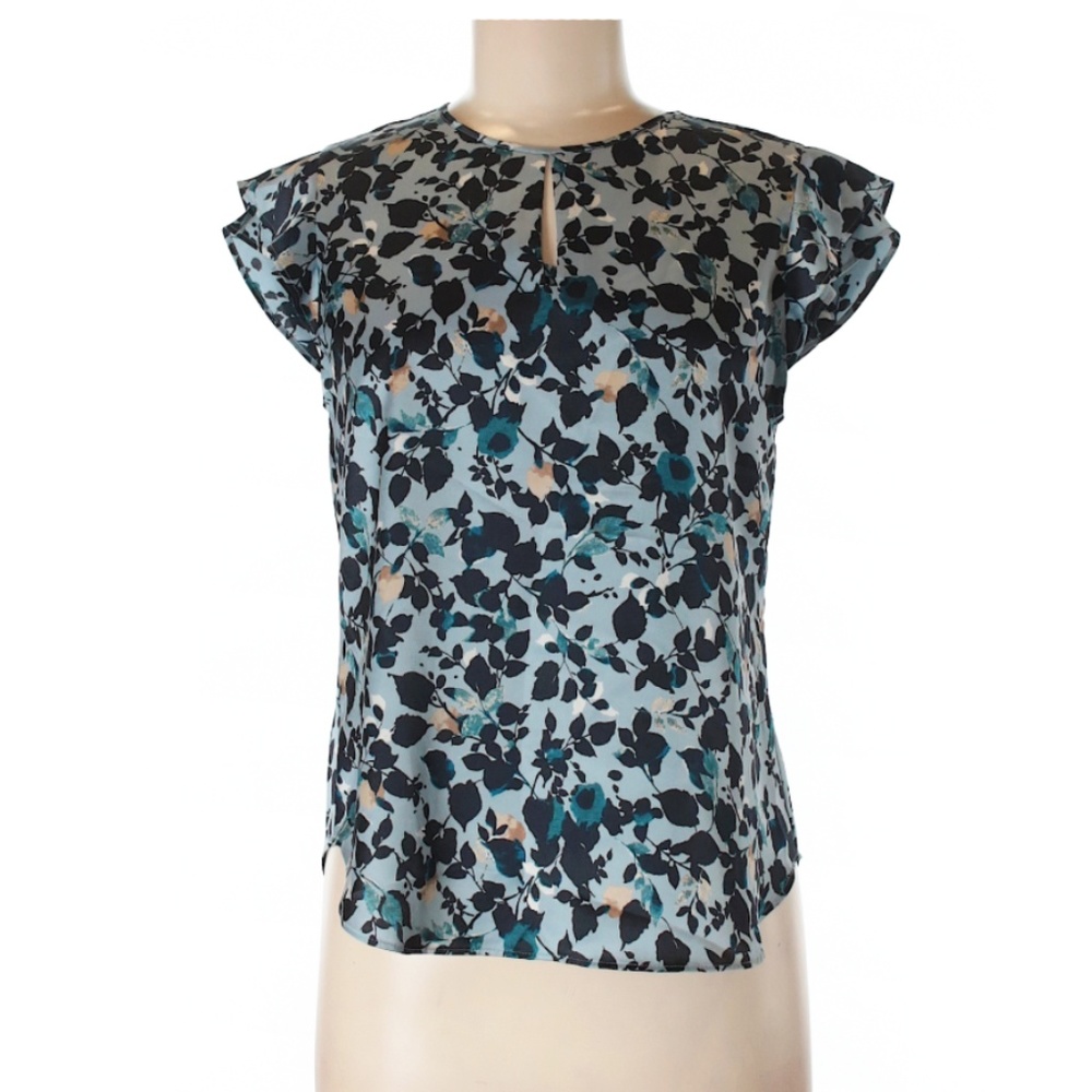 Keyhole Blue Floral Blouse