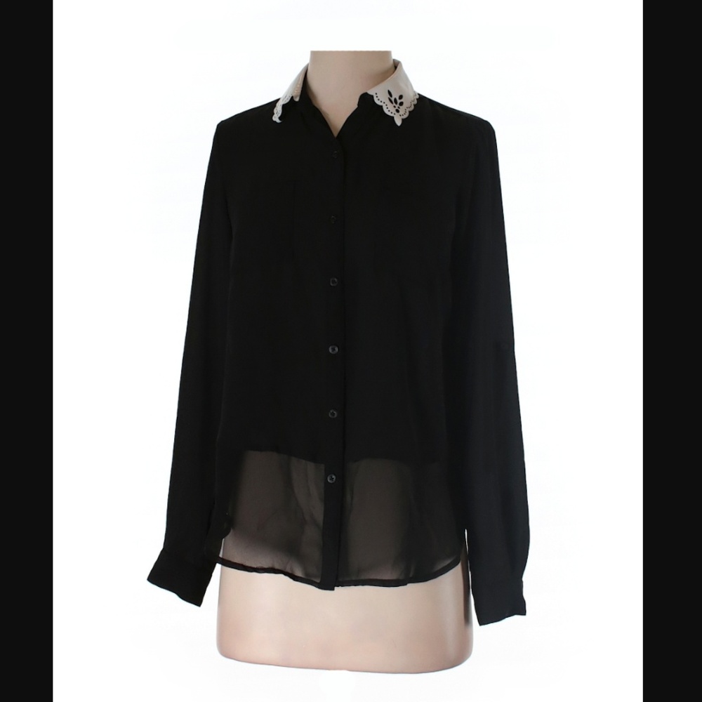 White Collar Detail Classic Black Blouse