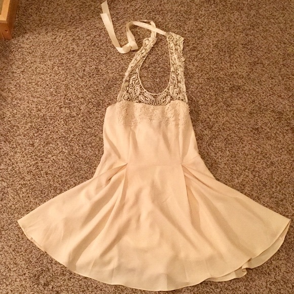 Yellow Lace Halter Mini Dress - Picture 2 of 5