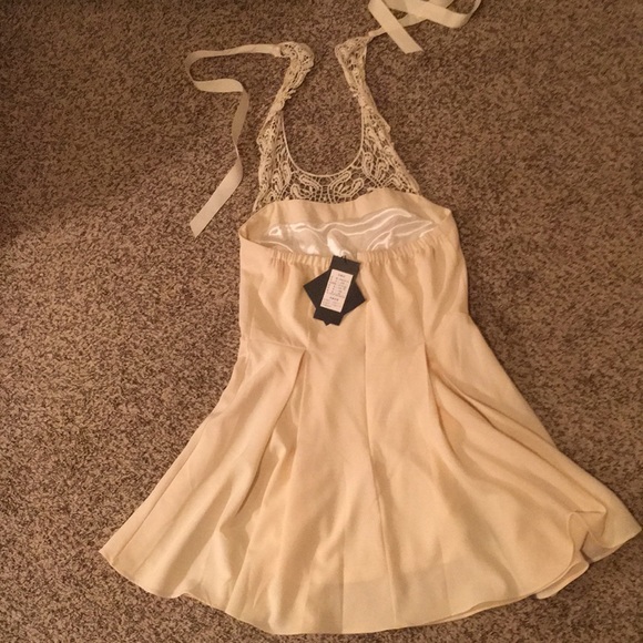 Yellow Lace Halter Mini Dress - Picture 3 of 5